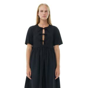 GANNI - Black Cotton Poplin Long Tie String Dress